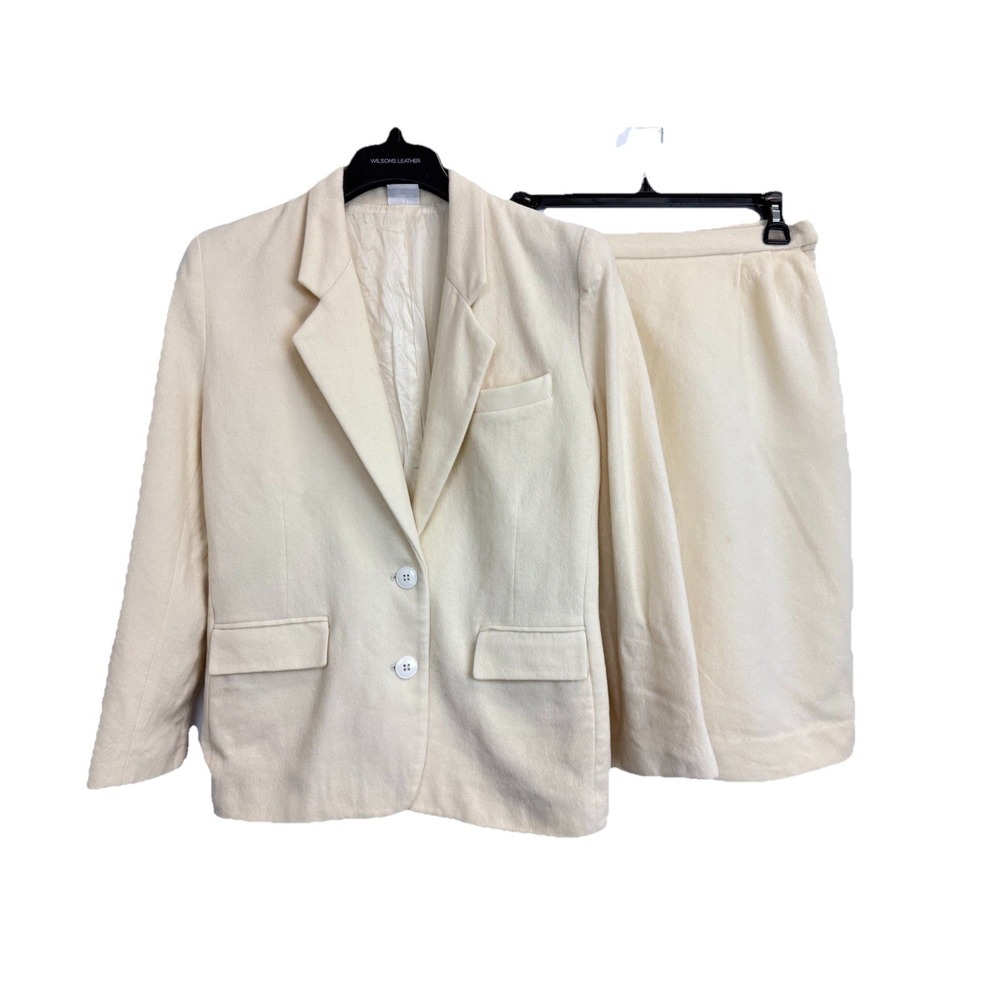 Vintage Petite Sophisticate 2-Pc Wool Skirt Suit Womens 12 S/M Ivory Made in USA